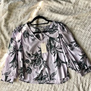 A New Day Purple Floral V-neck Blouse